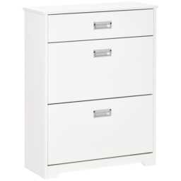 HOMCOM Shoe Cabinet, Slim Shoe Storage Cabinet with Drawer, 2 Flip-up Doors and Adjustable Shelf, Narrow Shoe Cupboard for 16 Pairs of Shoes for Entryway, Hallway, White