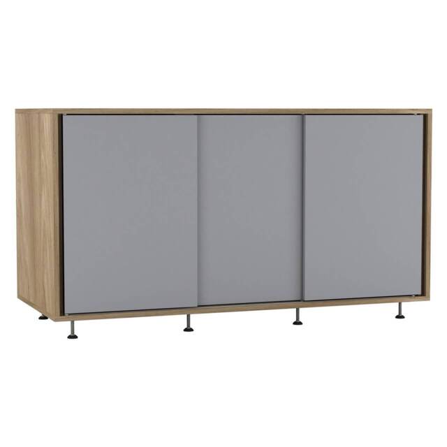 3-Door Sliding Sideboard Cabinet - 60x20x51.5cm Brown Oak & Grey 8 x 127.5 x 57.5 1