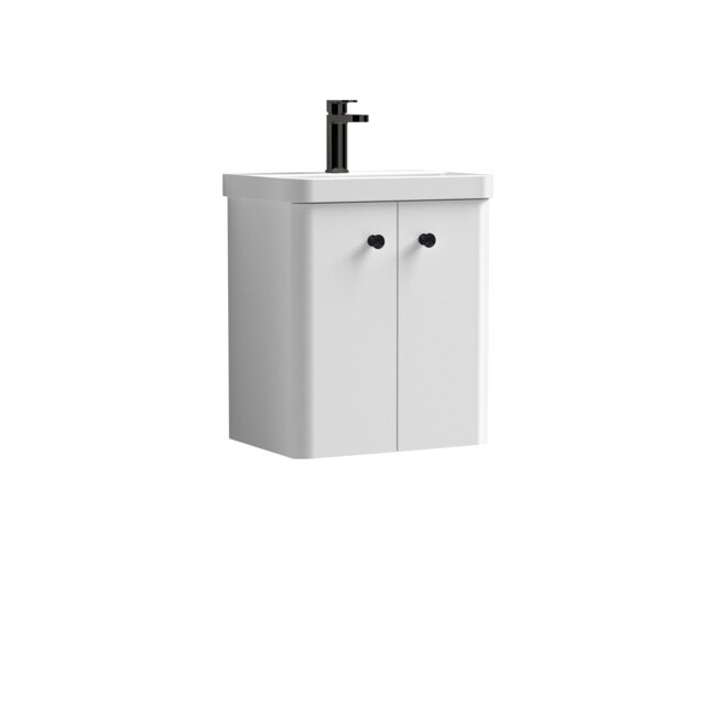 Balterley Curve Modern Bathroom Wall Hung 2 Door Vanity Unit Basin White Gloss White