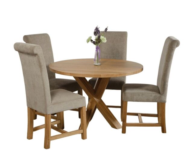 Oregon Round Oak Dining Table and 4 Washington Fabric Chairs Grey Grey 1