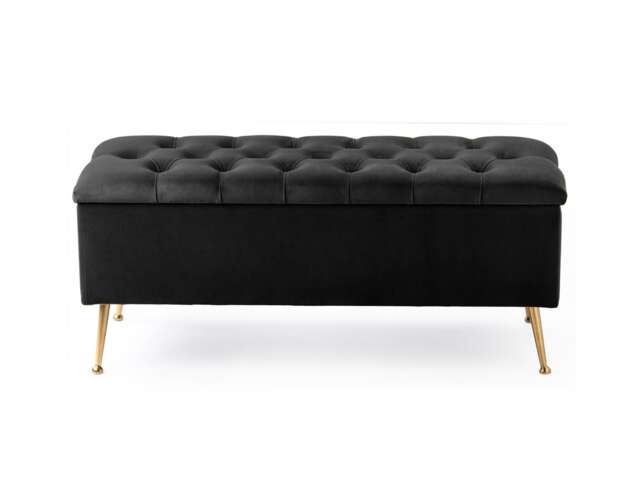 150cm Amara Chesterfield Ottoman Storage Bench - Plush Velvet Shoes Bench - Black Upholstery Footstool Storage with Legs