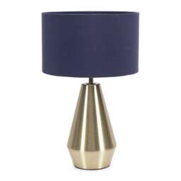 ValueLights Jax Antique Brass Touch Table Lamp Navy Blue Shade and Bulb