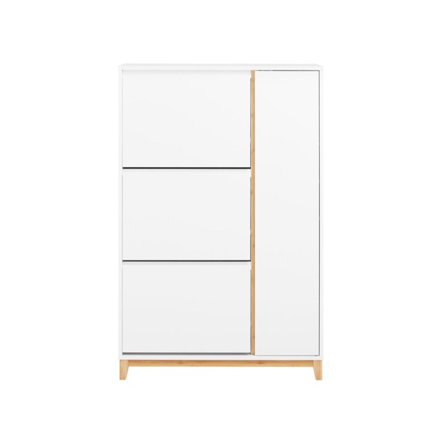SoBuy Slimline Shoe Cabinet with 3 Flip Drawers & 1 Cupboard, White/Natural Bamboo, 31.5x13.4x48 inches, 42 kg - FSR189-WN