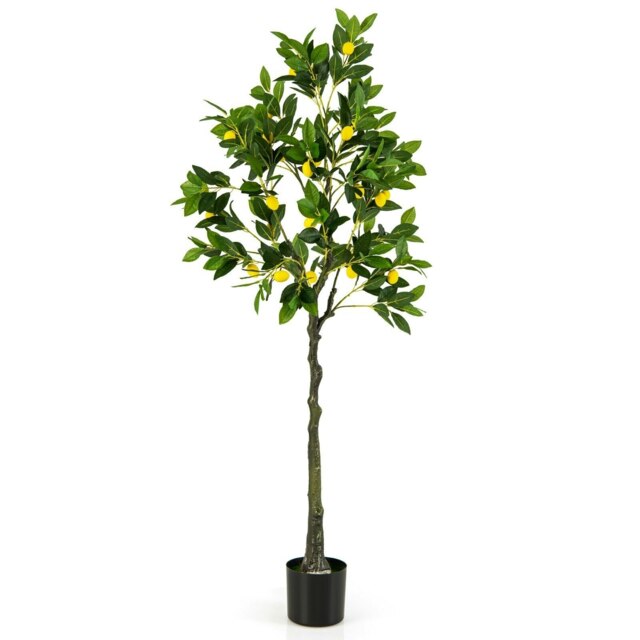 COSTWAY Artificial Lemon Tree 5.2FT Fake Lemon Plant Green One Size