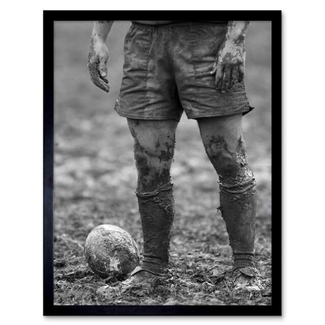 "Ball Rugby Mud Bowl Black White Home Decor 12x16"" Framed Wall Art Print"
