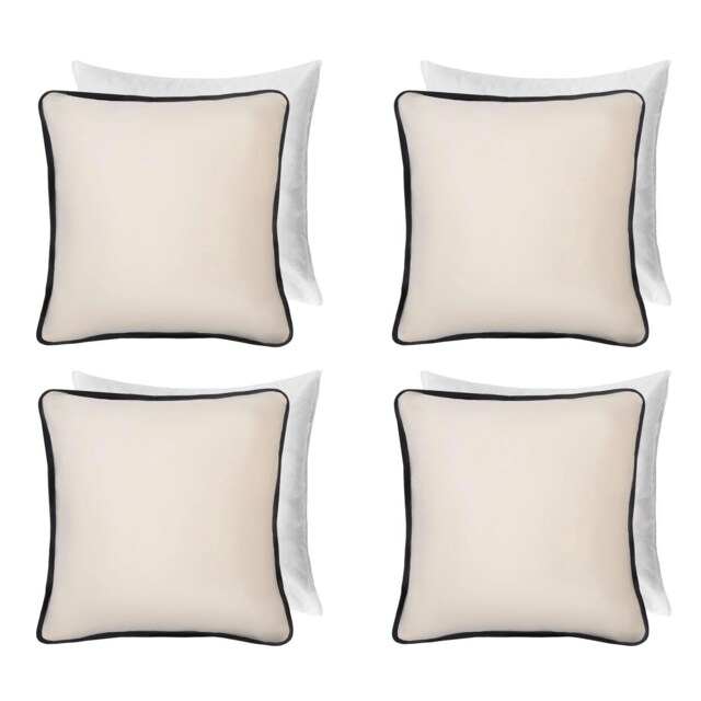 OHS 4 x Matte Velvet Piped Edge Filled Cushions, 45x45cm - Cream Cream 45 x 45cm 4
