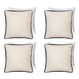 OHS 4 x Matte Velvet Piped Edge Filled Cushions, 45x45cm - Cream Cream 45 x 45cm 4