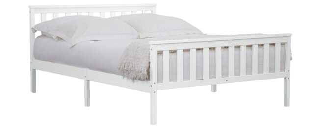 5ft King Size White painted wood wooden bed frame, pine wood painted in white bedstead White King