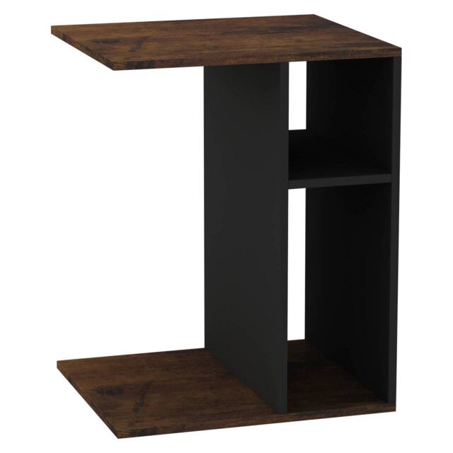 C-Shape Side Wooden Table End Coffee Bedside Nightstand Laptop Snack Living Room Multi Rustic Oak/Black