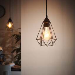 EGLO Tarbes Black Steel Geometric Single Pendant, 17.5cm