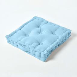 Homescapes Luxury Cotton Blue Floor Cushion - 50 x 50 cm Blue 50 x 50 cm