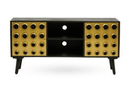 Interiors by Premier Mango Wood Media Unit, Mid-Century Modern TV Stand with Gold Accents, Black Frame with Storage Shelves Gold