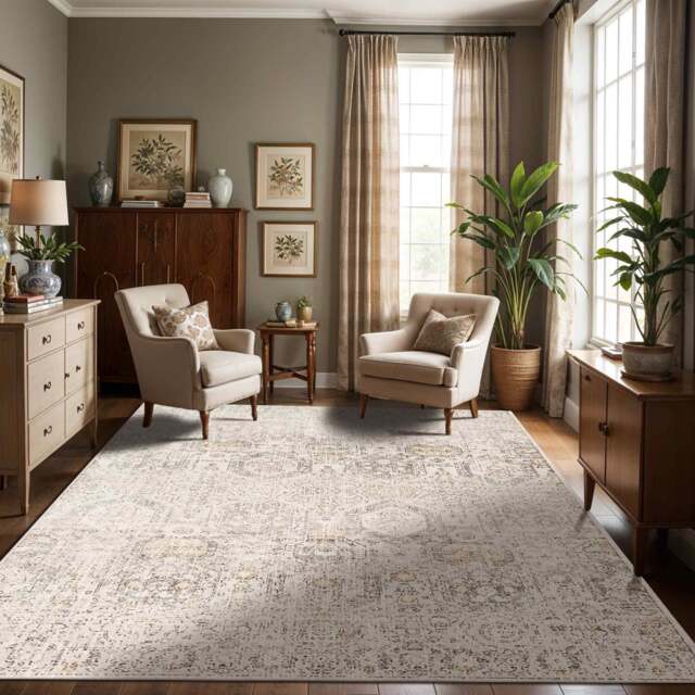 LIVABLISS Indigo-Vintage Traditional Boho Rug 130 x 170 cm Grey Beige Off-White