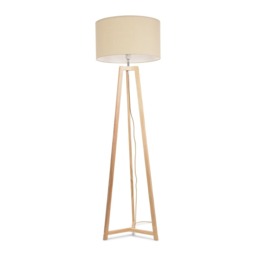 ValueLights Lottie Natural Wood Tripod Floor Lamp Cream Shade