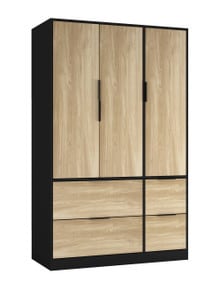 FUJI 3 Door 4 Drawer Wardrobe Black Black & Oak 117 x 55 x 8.5 1