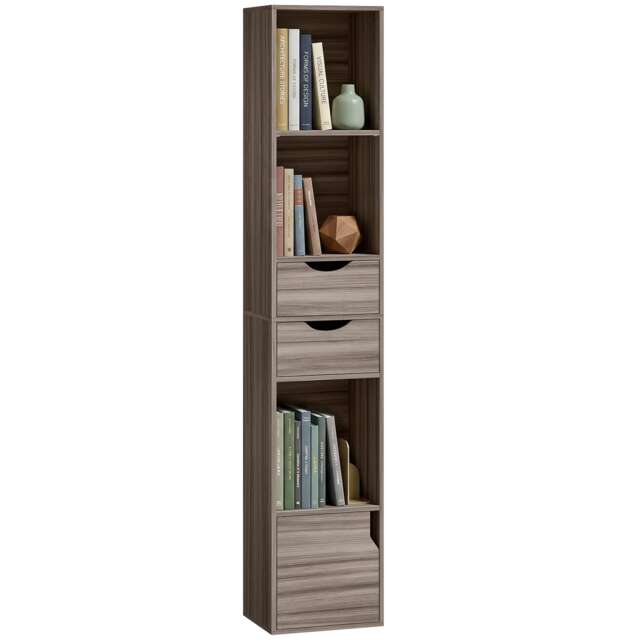 HOMCOM Bookcase with Drawers Adjustable Shelf 158 cm Grey Grey 30W x 24D x 158H cm