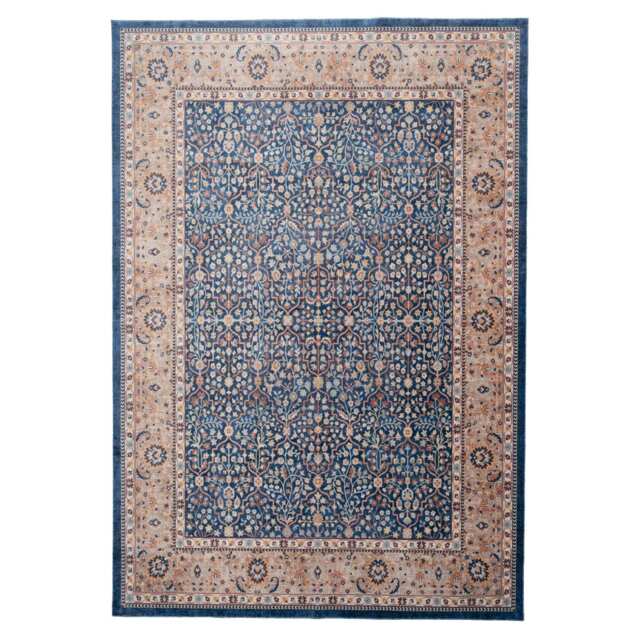 Blue Beige Low Pile Traditional Persian Velvet Texture Area Rug 160cm x 230cm