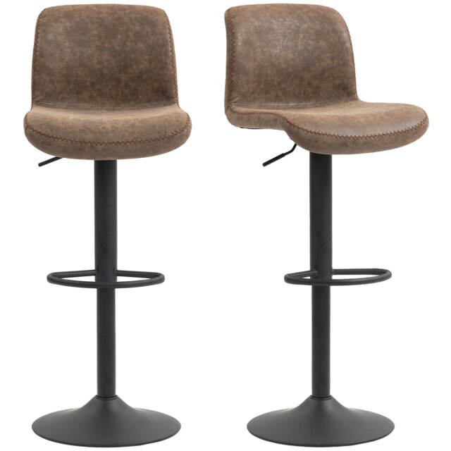 HOMCOM Barstools Set of 2, Dining Stools with Backrest and Footrest, Brown Brown Brown