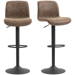 HOMCOM Barstools Set of 2, Dining Stools with Backrest and Footrest, Brown