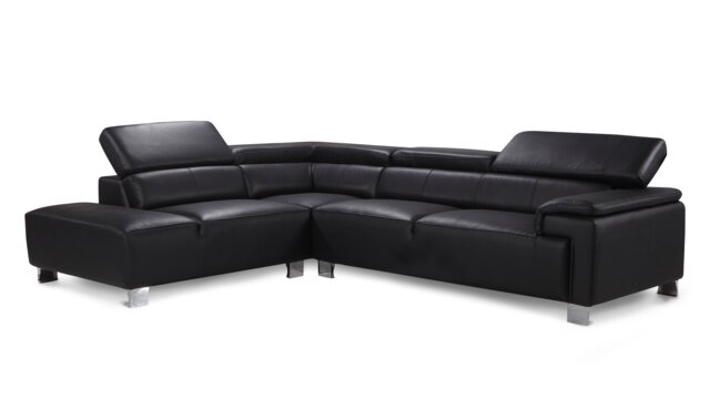 Genuine Leather Black Left Hand Facing Corner Sofa LIVORNO
