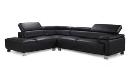 Genuine Leather Black Left Hand Facing Corner Sofa LIVORNO