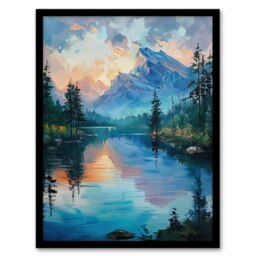 Lake District Helvellyn Sunset Oil Calm Black Framed Wall Art Print A4