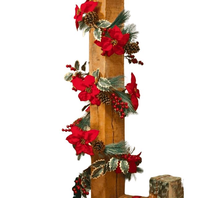 1.8m Red and Green Christmas Poinsettia Garland with Pinecones & Seasonal Foliage