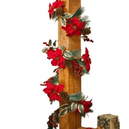 1.8m Red and Green Christmas Poinsettia Garland with Pinecones & Seasonal Foliage
