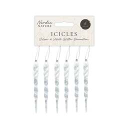White Acrylic Glitter Icicle Christmas Hanging Decorations 12cm - Pack of 6