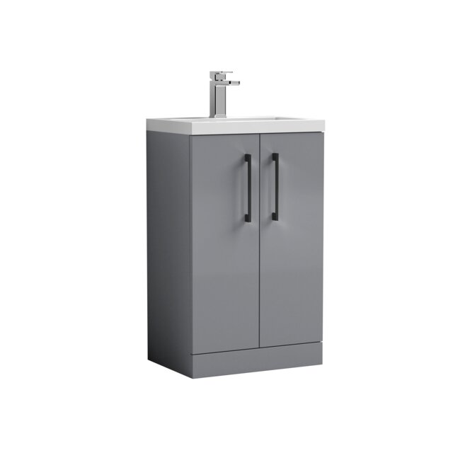 Balterley Level Compact Bathroom Cloakroom Vanity Basin Unit with Ceramic Basin, Handles Grey Satin Grey 840 x 510 x 360mm