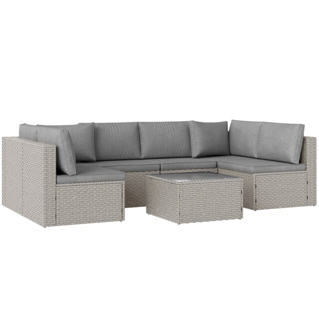 Outsunny 7 Pieces Rattan Garden Furniture Set with Cushions, Grey Grey