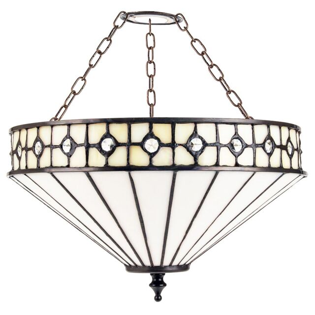 Modern Opal White Tiffany Glass Pendant Shade with Small Circular Clear Beads White White 1
