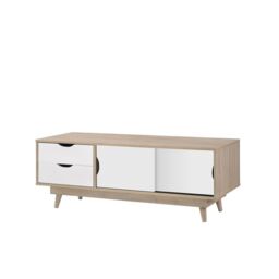 Alford Scandinavian TV Unit Stand 120cm Media Cabinet & Drawers Oak White