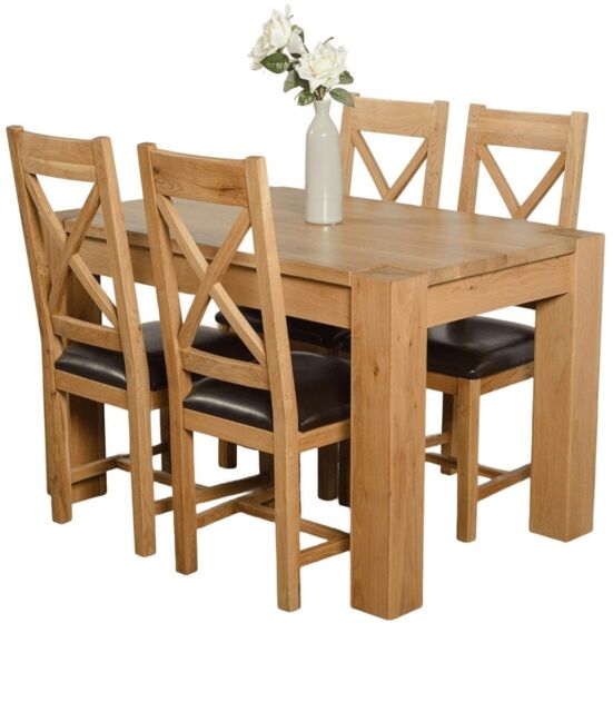 Kuba 125 x 80cm Chunky Oak Small Dining Table and 4 Berkeley Leather Chairs Brown Brown