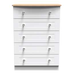 Cumbria 5 Drawer Chest of Drawers in White Ash & Bardolino Oak (Ready Assembled) White White Ash & Bardolino Oak