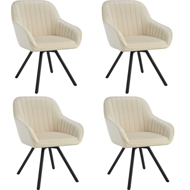 Lounge Armchair Living Room Accent Chair 360 Swivel Slim Steel Legs Velvet Fabric Cream cream 4