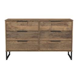 Beijing 6 Drawer Wide Chest of Drawers in Vintage Oak (Ready Assembled) Brown Vintage Oak