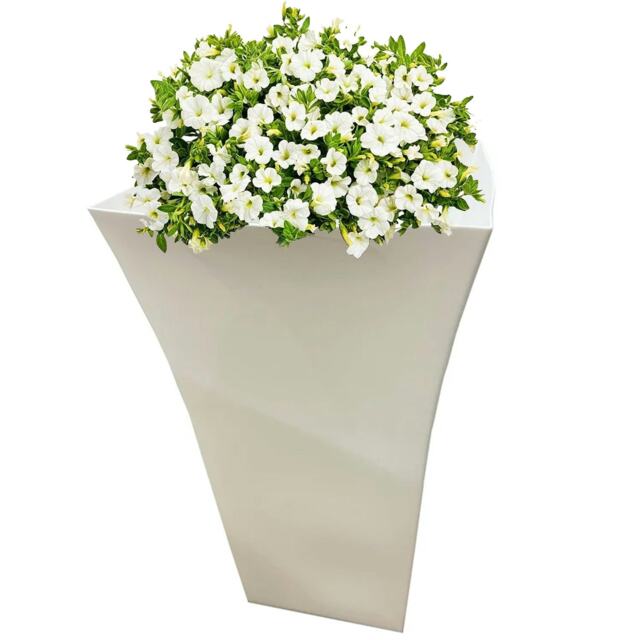 2 x White Tall Milano Shiny Gloss Finish Plastic Flower Planters For Home & Gardens White