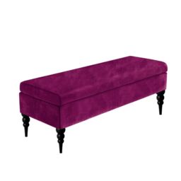 137cm Safar Plain Ottoman Storage Bench -Upholstered Shoes Bench with Black Turned Wooden Legs - Purple Naple Ottoman Bench