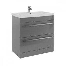 Bathroom 2-Drawer Floor Standing Vanity Unit with Mid Depth Ceramic Basin 800mm Wide - Storm Grey Gloss - Brassware Not Included Grey Grey 1