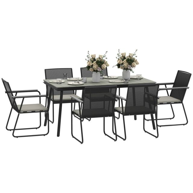 Outsunny 6 Seater Garden Dining Set with Cushions Rattan Backrest, Grey