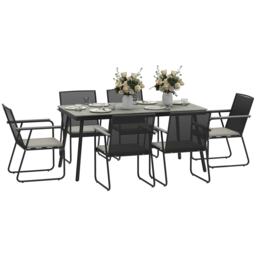 Outsunny 6 Seater Garden Dining Set with Cushions Rattan Backrest, Grey