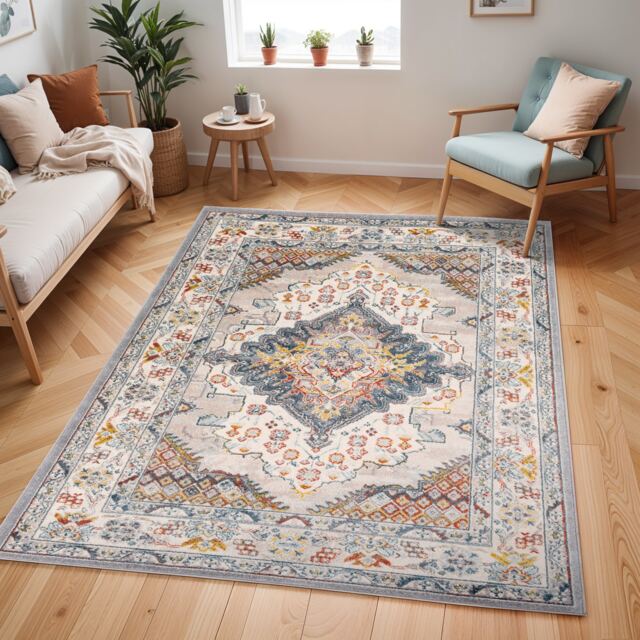 LIVABLISS Ankara-Vintage Traditional Boho Rug 200 x 275 cm Grey Taupe Blue
