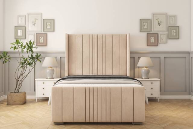 "Sloomy Hargrave Sand Naples Bed Frame With Mattress With 50"" Upholstered Wingback Headboard 3' Single"