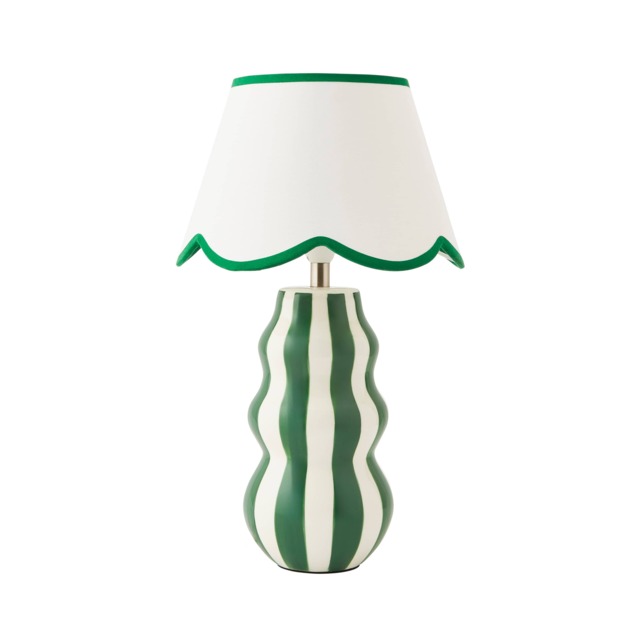 ValueLights Everie Green Stripe Table Lamp Scallop Shade and Bulb