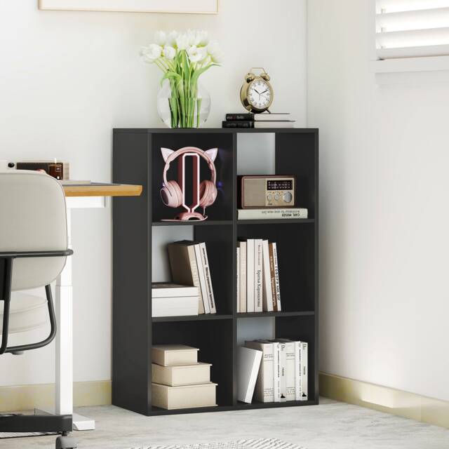 HOMCOM 6-Cube Bookshelf, Modern Freestanding 3-Tier Bookcase, Display Shelving Unit for Living Room, Bedroom, Home Office, Study, Black