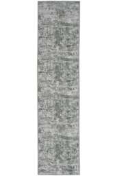 KUKOON Silver Grey Green Distressed Abstract Non Slip Washable Low Pile Runner Rug 80cm x 300cm Green