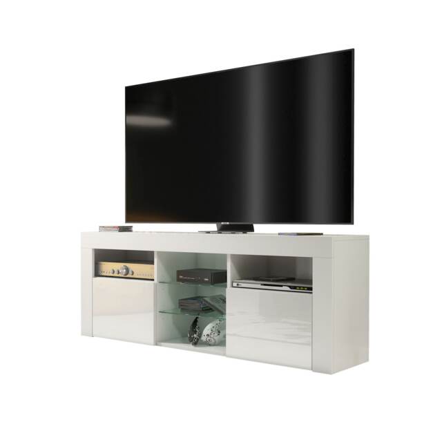 TV Unit TV Stand White Gloss Media Console Sideboard Storage Cabinet 145cm