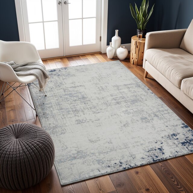 LIVABLISS Roma-Abstract Gray Modern Marble Rug 160 x 215 cm Blue Grey Off-White