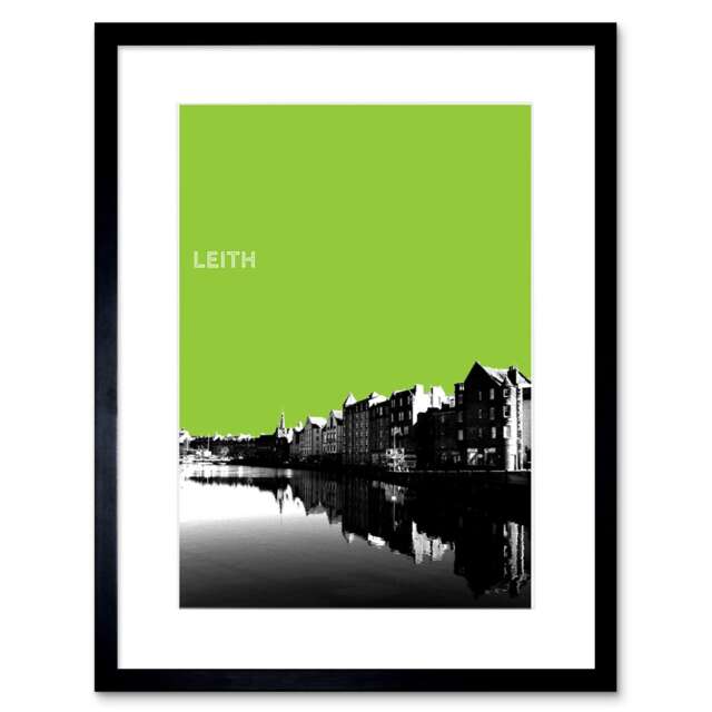 "Leith Shore Edinburgh Scotland Scottish Green 9x7"" Black Framed Wall Art Print"